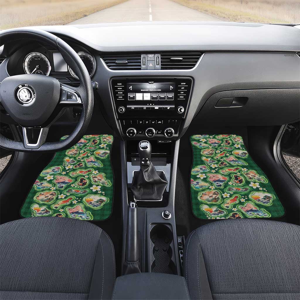 Hawaiian and Japanese Culture Together Car Mats Hawaiian Island Shapes with Japanese Landscape Green Color LT03 Set 2pcs - Front Green - Polynesian Pride
