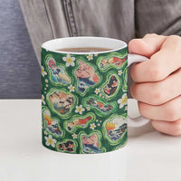 Hawaiian and Japanese Culture Together Ceramic Mug Hawaiian Island Shapes with Japanese Landscape Green Color LT03 - Polynesian Pride
