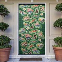 Hawaiian and Japanese Culture Together Door Cover Hawaiian Island Shapes with Japanese Landscape Green Color LT03 Green - Polynesian Pride