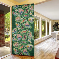 Hawaiian and Japanese Culture Together Door Cover Hawaiian Island Shapes with Japanese Landscape Green Color LT03 - Polynesian Pride