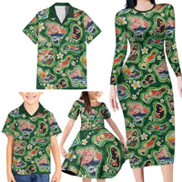 Hawaiian and Japanese Culture Together Family Matching Long Sleeve Bodycon Dress and Hawaiian Shirt Hawaiian Island Shapes with Japanese Landscape Green Color LT03 - Polynesian Pride
