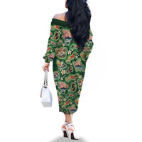 Hawaiian and Japanese Culture Together Family Matching Off The Shoulder Long Sleeve Dress and Hawaiian Shirt Hawaiian Island Shapes with Japanese Landscape Green Color LT03 - Polynesian Pride