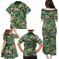 Hawaiian and Japanese Culture Together Family Matching Puletasi and Hawaiian Shirt Hawaiian Island Shapes with Japanese Landscape Green Color LT03 - Polynesian Pride