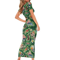 Hawaiian and Japanese Culture Together Family Matching Short Sleeve Bodycon Dress and Hawaiian Shirt Hawaiian Island Shapes with Japanese Landscape Green Color LT03 - Polynesian Pride