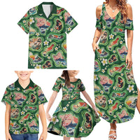 Hawaiian and Japanese Culture Together Family Matching Summer Maxi Dress and Hawaiian Shirt Hawaiian Island Shapes with Japanese Landscape Green Color LT03 - Polynesian Pride