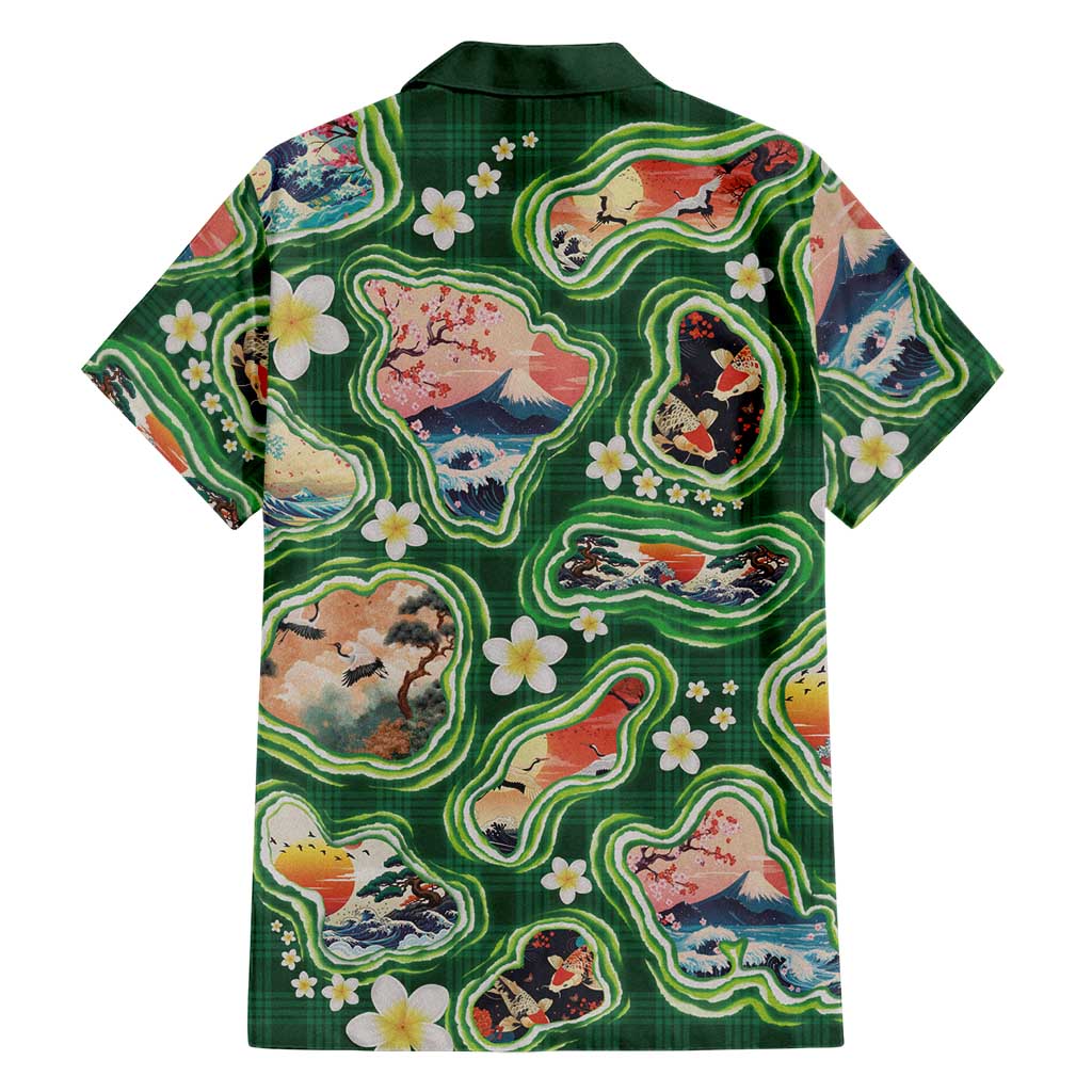 Hawaiian and Japanese Culture Together Family Matching Summer Maxi Dress and Hawaiian Shirt Hawaiian Island Shapes with Japanese Landscape Green Color LT03 - Polynesian Pride