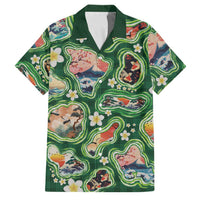 Hawaiian and Japanese Culture Together Family Matching Tank Maxi Dress and Hawaiian Shirt Hawaiian Island Shapes with Japanese Landscape Green Color LT03 Dad's Shirt - Short Sleeve Green - Polynesian Pride