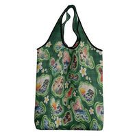 Hawaiian and Japanese Culture Together Grocery Bag Hawaiian Island Shapes with Japanese Landscape Green Color LT03 - Polynesian Pride