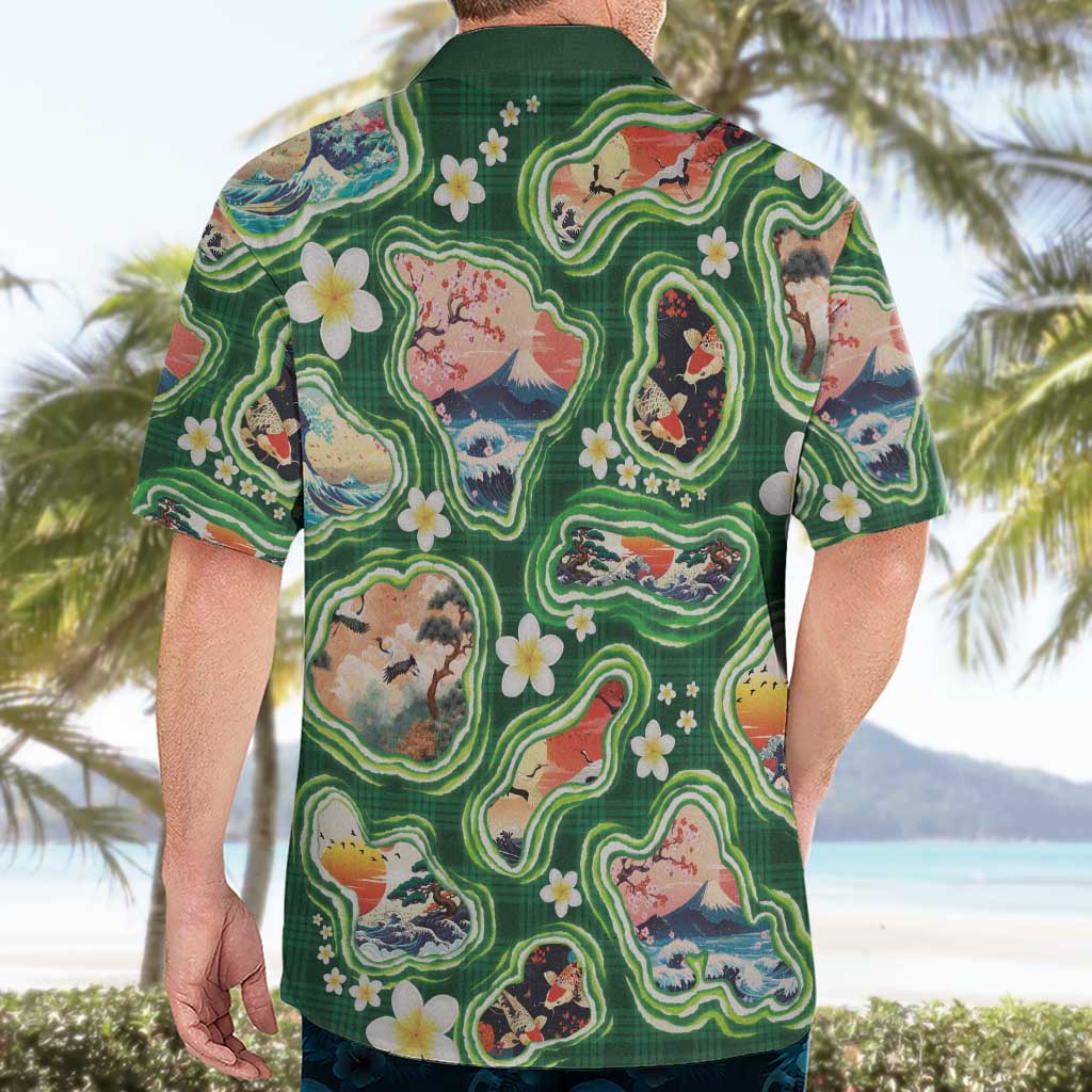 Hawaiian and Japanese Culture Together Hawaiian Shirt Hawaiian Island Shapes with Japanese Landscape Green Color LT03 - Polynesian Pride