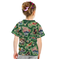 Hawaiian and Japanese Culture Together Kid T Shirt Hawaiian Island Shapes with Japanese Landscape Green Color LT03 - Polynesian Pride