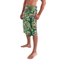 Hawaiian and Japanese Culture Together Lavalava Hawaiian Island Shapes with Japanese Landscape Green Color LT03 - Polynesian Pride