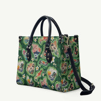 Hawaiian and Japanese Culture Together Leather Bag Hawaiian Island Shapes with Japanese Landscape Green Color LT03 Green - Polynesian Pride
