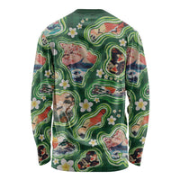 Hawaiian and Japanese Culture Together Long Sleeve Shirt Hawaiian Island Shapes with Japanese Landscape Green Color LT03 - Polynesian Pride