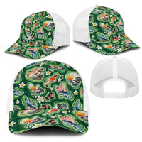 Hawaiian and Japanese Culture Together Mesh Trucker Cap Hawaiian Island Shapes with Japanese Landscape Green Color LT03 - Polynesian Pride
