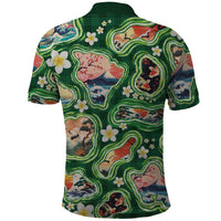 Hawaiian and Japanese Culture Together Polo Shirt Hawaiian Island Shapes with Japanese Landscape Green Color LT03 - Polynesian Pride