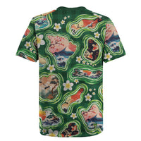 Hawaiian and Japanese Culture Together Rugby Jersey Hawaiian Island Shapes with Japanese Landscape Green Color LT03 - Polynesian Pride