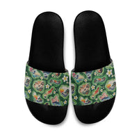 Hawaiian and Japanese Culture Together Slide Sandals Hawaiian Island Shapes with Japanese Landscape Green Color LT03 Green - Polynesian Pride