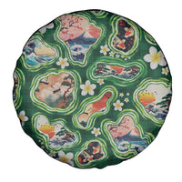 Hawaiian and Japanese Culture Together Spare Tire Cover Hawaiian Island Shapes with Japanese Landscape Green Color LT03 - Polynesian Pride