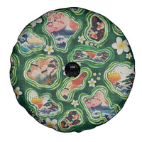 Hawaiian and Japanese Culture Together Spare Tire Cover Hawaiian Island Shapes with Japanese Landscape Green Color LT03 - Polynesian Pride