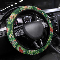Hawaiian and Japanese Culture Together Steering Wheel Cover Hawaiian Island Shapes with Japanese Landscape Green Color LT03 Universal Fit Green - Polynesian Pride