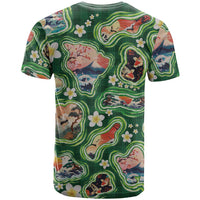 Hawaiian and Japanese Culture Together T Shirt Hawaiian Island Shapes with Japanese Landscape Green Color LT03 - Polynesian Pride