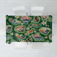 Hawaiian and Japanese Culture Together Tablecloth Hawaiian Island Shapes with Japanese Landscape Green Color LT03 Green - Polynesian Pride