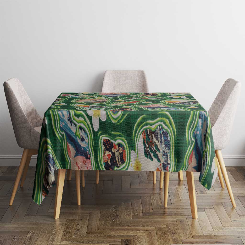 Hawaiian and Japanese Culture Together Tablecloth Hawaiian Island Shapes with Japanese Landscape Green Color LT03 - Polynesian Pride