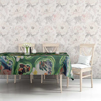 Hawaiian and Japanese Culture Together Tablecloth Hawaiian Island Shapes with Japanese Landscape Green Color LT03 - Polynesian Pride