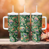 Hawaiian and Japanese Culture Together Tumbler With Handle Hawaiian Island Shapes with Japanese Landscape Green Color LT03 - Polynesian Pride