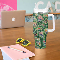 Hawaiian and Japanese Culture Together Tumbler With Handle Hawaiian Island Shapes with Japanese Landscape Green Color LT03 - Polynesian Pride