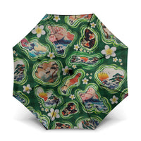 Hawaiian and Japanese Culture Together Umbrella Hawaiian Island Shapes with Japanese Landscape Green Color LT03 One Size Folded 11.42 inch Opened Diameter 37.4 inch Green - Polynesian Pride