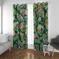 Hawaiian and Japanese Culture Together Window Curtain Hawaiian Island Shapes with Japanese Landscape Green Color LT03 With Grommets Green - Polynesian Pride