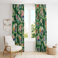 Hawaiian and Japanese Culture Together Window Curtain Hawaiian Island Shapes with Japanese Landscape Green Color LT03 - Polynesian Pride