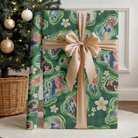Hawaiian and Japanese Culture Together Wrapping Paper Hawaiian Island Shapes with Japanese Landscape Green Color LT03 - Polynesian Pride
