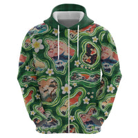Hawaiian and Japanese Culture Together Zip Hoodie Hawaiian Island Shapes with Japanese Landscape Green Color LT03 - Polynesian Pride