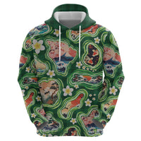 Hawaiian and Japanese Culture Together Zip Hoodie Hawaiian Island Shapes with Japanese Landscape Green Color LT03 - Polynesian Pride