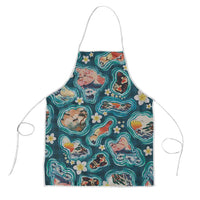 Hawaiian and Japanese Culture Together Apron Hawaiian Island Shapes with Japanese Landscape Teal Color LT03 Teal - Polynesian Pride