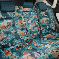 Hawaiian and Japanese Culture Together Back Car Seat Cover Hawaiian Island Shapes with Japanese Landscape Teal Color LT03 - Polynesian Pride