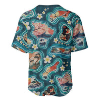 Hawaiian and Japanese Culture Together Baseball Jersey Hawaiian Island Shapes with Japanese Landscape Teal Color LT03 - Polynesian Pride