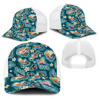 Hawaiian and Japanese Culture Together Baseball Net Cap Hawaiian Island Shapes with Japanese Landscape Teal Color LT03 - Polynesian Pride