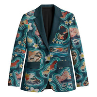 Hawaiian and Japanese Culture Together Blazer Hawaiian Island Shapes with Japanese Landscape Teal Color LT03 Unisex Teal - Polynesian Pride