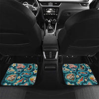 Hawaiian and Japanese Culture Together Car Mats Hawaiian Island Shapes with Japanese Landscape Teal Color LT03 Set 2pcs - Back Teal - Polynesian Pride