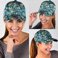 Hawaiian and Japanese Culture Together Classic Cap Hawaiian Island Shapes with Japanese Landscape Teal Color LT03 - Polynesian Pride