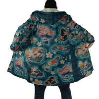 Hawaiian and Japanese Culture Together Cloak Hawaiian Island Shapes with Japanese Landscape Teal Color LT03 - Polynesian Pride