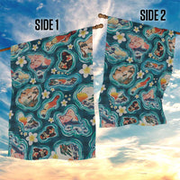 Hawaiian and Japanese Culture Together Garden Flag Hawaiian Island Shapes with Japanese Landscape Teal Color LT03 - Polynesian Pride