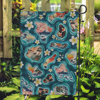 Hawaiian and Japanese Culture Together Garden Flag Hawaiian Island Shapes with Japanese Landscape Teal Color LT03 Garden Flag Teal - Polynesian Pride