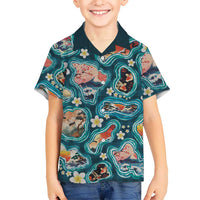 Hawaiian and Japanese Culture Together Hawaiian Shirt Hawaiian Island Shapes with Japanese Landscape Teal Color LT03 - Polynesian Pride
