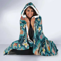 Hawaiian and Japanese Culture Together Hooded Blanket Hawaiian Island Shapes with Japanese Landscape Teal Color LT03 - Polynesian Pride