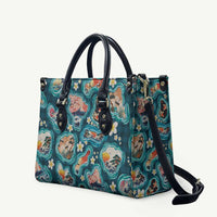 Hawaiian and Japanese Culture Together Leather Bag Hawaiian Island Shapes with Japanese Landscape Teal Color LT03 Teal - Polynesian Pride