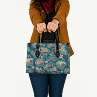 Hawaiian and Japanese Culture Together Leather Bag Hawaiian Island Shapes with Japanese Landscape Teal Color LT03 - Polynesian Pride